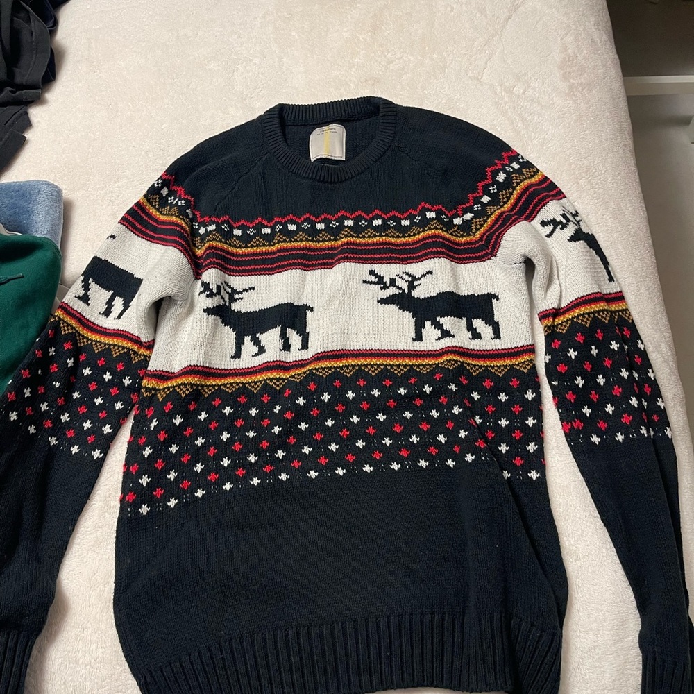 Men's Festive Reindeer Sweater - Black and White